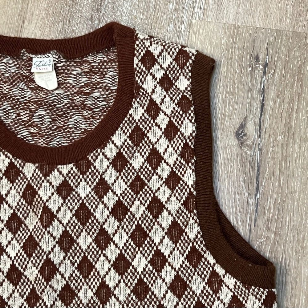 Vintage Sweater Vest Brown Basket Weave Fashion Knits Academia - Picture 2 of 10
